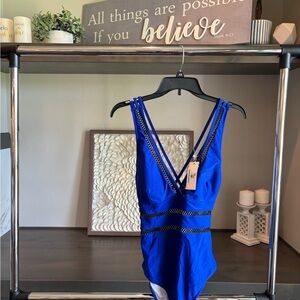 Royal Blue One-Piece Swimsuit with Plunging V-Neck